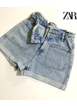 Eur 30 zara шорты голубые высокие джинсовые
