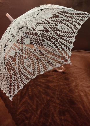 Белый ажурный зонт-трость