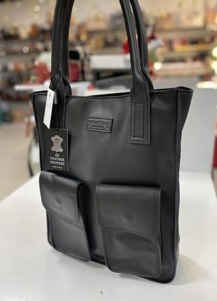 Шкіра натуральна італія шопер чорного кольору