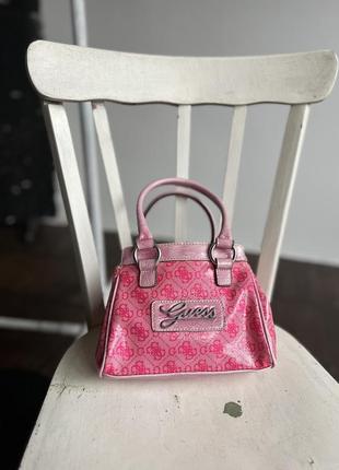 Guess vintage rare y2k leather bag pink жіноча, вінтажна, розова, монограмна сумка з логотипом
