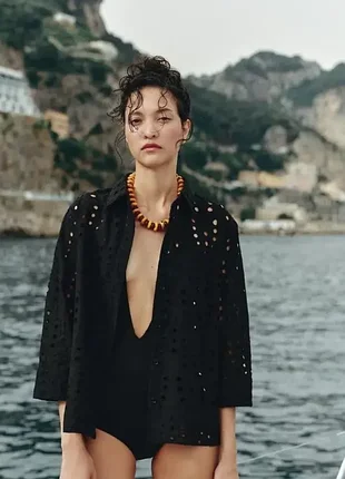 Zara актуальна блузка блуза сорочка прошва вишивка рішелье бренд zara, р.s7 фото