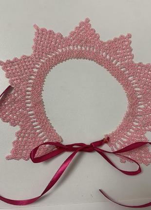 Розовая силянка бисер ожерелье ручная работа под рубашку вышиванку национальное украинское украшение тренд стиль бусы