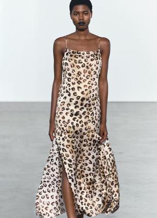 Платье женское леопардовое миди платье zara new