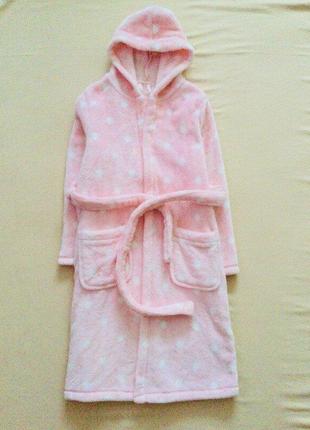 7-8 рок 128 зріст marks&spencer флісовий, махровий, пухнастий халат ніжно - рожевого кольору. теплий