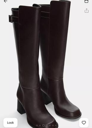 Чоботи жіночі бордові шкіряні pull&bear