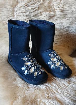 Угги зима замша pesm зимние сапоги угги замшевые на меху snow boots стразы угги с камнями