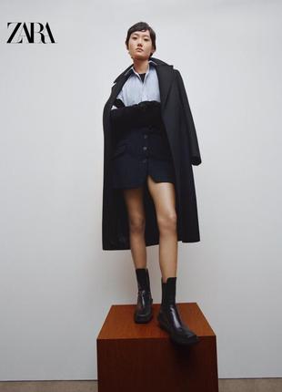 Мини юбка зара в деловом костюмном стиле в полоску на пуговицах zara шерсть 9%