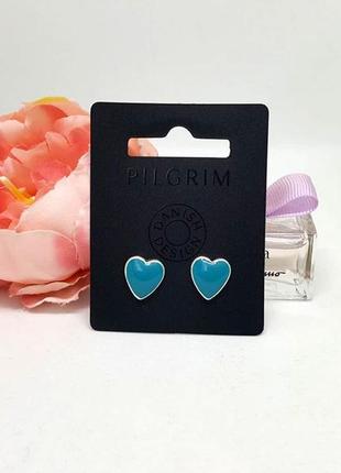 🔺💙серьги пусеты "сердечки" pilgrim дания элитная ювелирная бижутерия