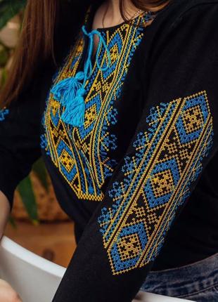 Вышиванка женская, вышитая трикотажная рубашка, вышиванка рукав 3/4