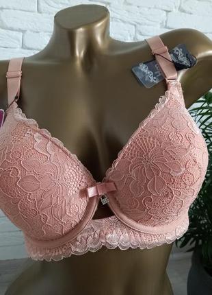 Бежевий бюстгальтер з мереживом biweier на тонкому паралоні 95d, 100d, 105d