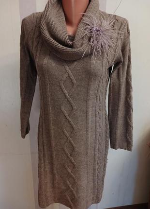 Шерсть мериноса свитер удлиненный вязаный горло косы платье кофта джемпер