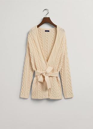 Gant молочний вовняний кардиган з поясом
