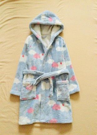 6-7 рок., 122 зріст nutmeg флісовий, махровий, пухнастий халат, сріблясте напилення. небесний колір