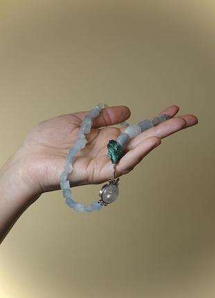 Ожерелье из натурального камня (малют, аквамарин).