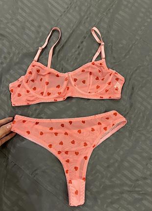 Комплект белья сетка принт сердечка