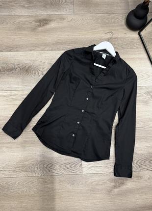 H&m класична приталена сорочка чорна жіноча з довгим рукавом