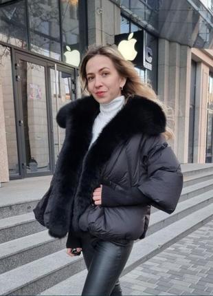Женский пуховик куртка с натуральным мехом песца