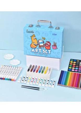 Описание набор для рисования в чемоданчике 57 предметов карандаша, краски и др. голубой.м+