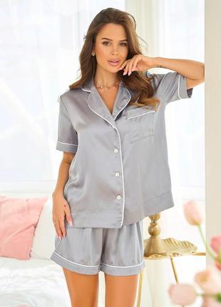 Шовкова піжама рубашка шорти