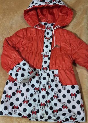 Курточка дитяча дівчинка мікі мінімас горошок червона біла довга капюшон трапеція кльош вітровка