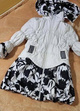 Курточка дитяча стьобана біла синя капюшон змійка хутро змійка трапеція збірка дута дівчинка реюянок дитяча осінь зима