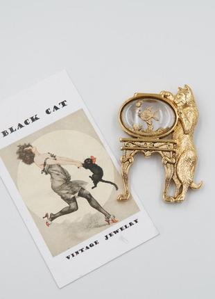 Вінтажна брошка кіт акваріум золота рибка2 фото