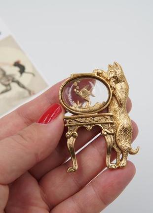 Вінтажна брошка кіт акваріум золота рибка3 фото