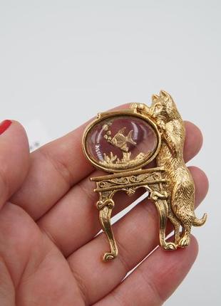 Вінтажна брошка кіт акваріум золота рибка5 фото
