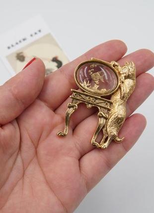 Вінтажна брошка кіт акваріум золота рибка4 фото