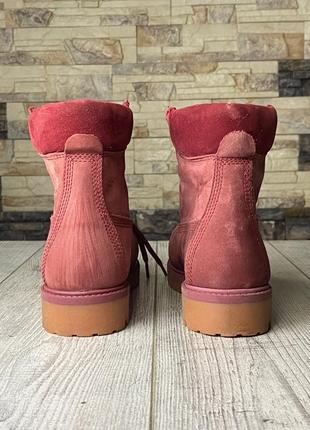 Женские кожаные бордовые ботинки на овчине timerland 6-inch5 фото