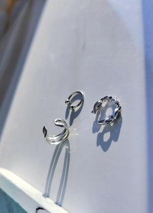 Набір жіночих сережок кафф в сріблястому кольорі, біжутерія