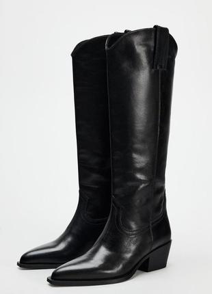 Кожаные ковбойские сапоги женские zara new