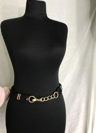 Пояс украшение колье плетеное с золотыми цепями