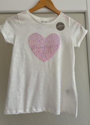 Футболка h&m с пайетками на 8-10 лет.