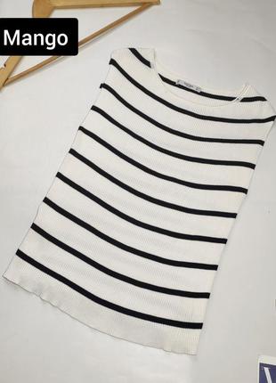 Футболка жіноча біла у смужку в рубчик без рукавів від бренду mango s m
