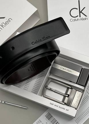 Мужской ремень с двумя пряжками calvin klein черный / коричневый