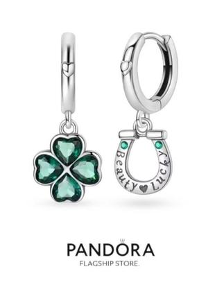 Серьги серебро оригинальные стильные silver_pandora четырехлистый клевер подкова защищает талисман застежка кольцо
