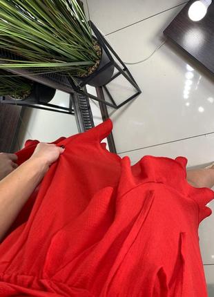 👗прекрасное красное платье миди с рюшами/красное ассиметричное платье на запах с декольте👗8 фото