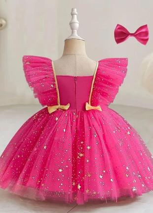 Детское праздничное платье розовое с бантами2 фото