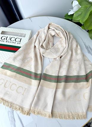 Палантин шарф двусторонний светло-бежевый