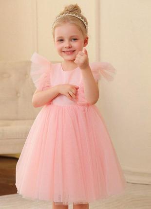 Детское праздничное платье розовое из фатина в стиле уенсдей 120 (5-6 лет) с сеточкой на спинке