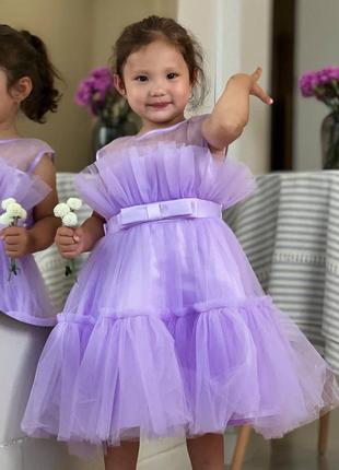 Нарядное платье для девочки сиреневое с бантом  120 (5-7 лет)