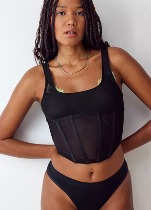 Корестной прозрачный черный топ сетка с шнуровкой от urban outfitters