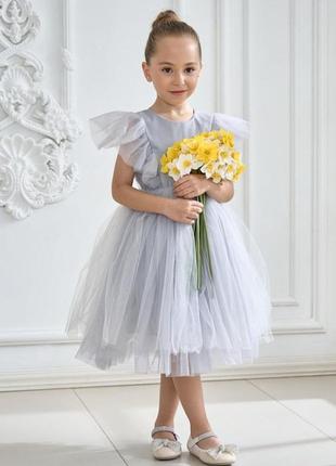 Детское праздничное платье серое из фатина в стиле уенсдей 5-6 лет
