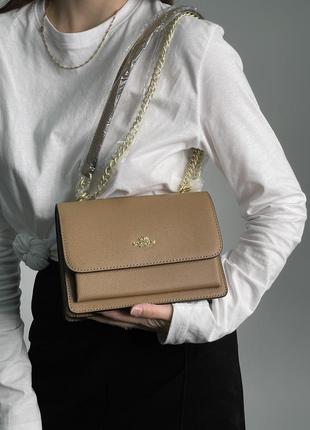 Женская сумка coach mini predator crossbody in signature canvas total beige бежевая
