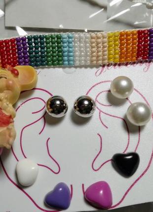 Браслет разноцветный бисер фенечка девочке, набор серьги и статуэтка мышка в дар1 фото