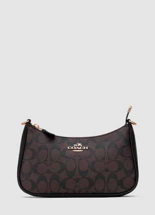 Женская сумка coach teri shoulder bag in signature canvas коричневая