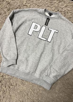 Свитшот серый удлиненный свитшот на флисе plt