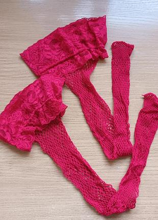 Соблазнительные чулки сетка р/m ann summers с кружевом под пояс средняя сеточка красные