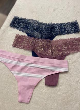 Розовые трусики стринги кружевные трусы victoria’s secret виктория сикрет